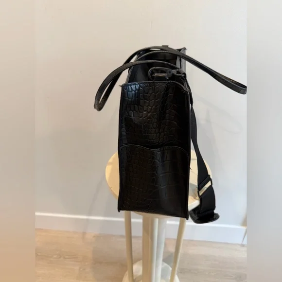 BEIS Black Croc-Embossed Tote Bag – Structured Work/Travel - Picture 4 of 11